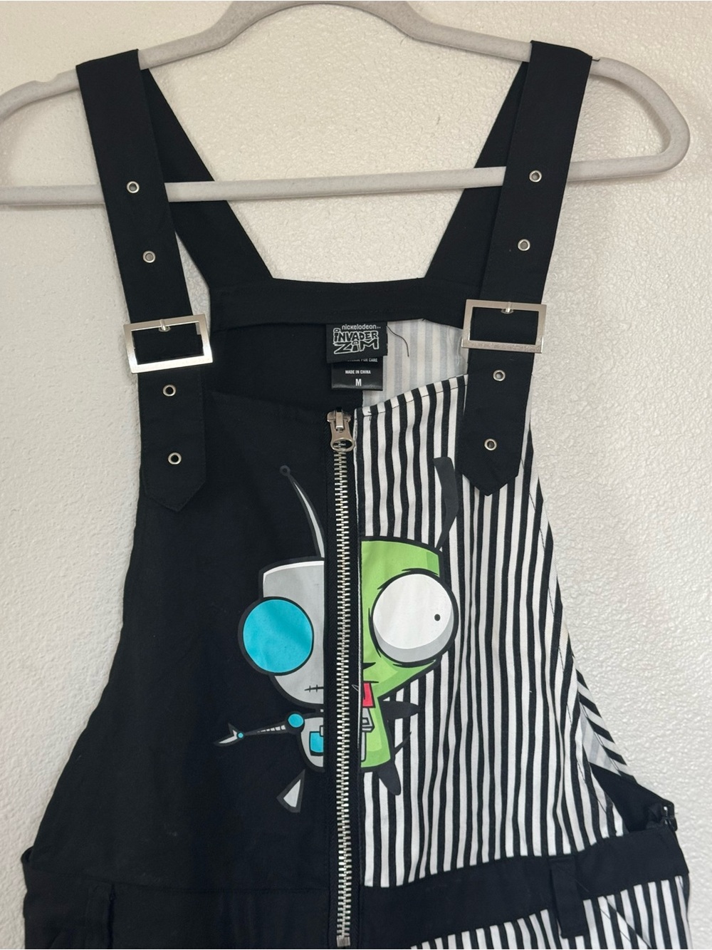 Nickelodeon Invader Zim HOT TOPIC Shortalls Overall Romper Y2K Zip Size M - Picture 3 of 11